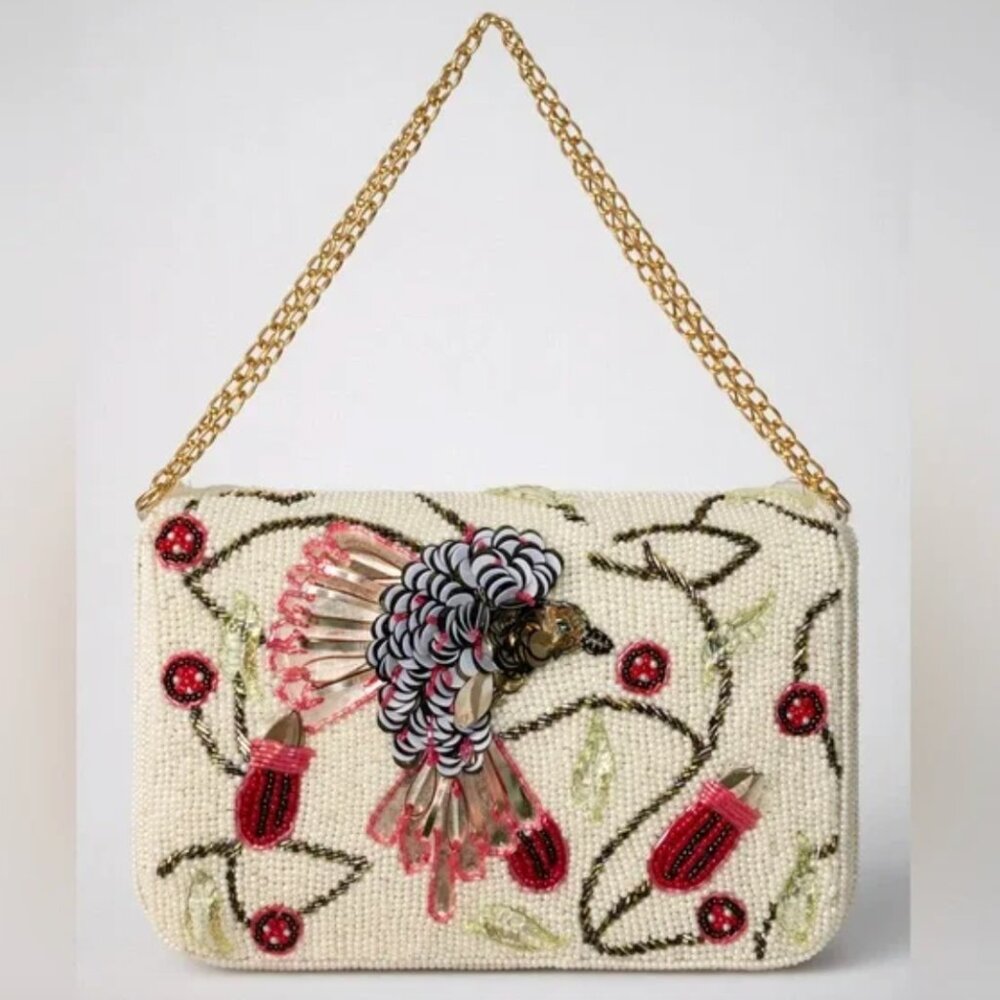 Handcrafted in India Hummingbird Beaded Sequin Crossbody Chain Bag NWT